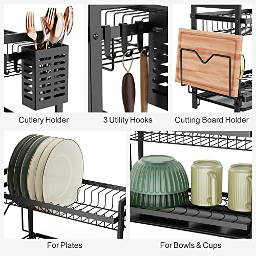 iSPECLE-2-Tier-Dish-Drainer-Dish-Drying-Rack-with-Drip-Tray-Sink-Draining-Board-with-Utensil-Cutting-Board-Holder-for-Kitchen-Counter-Black-0-1.jpg