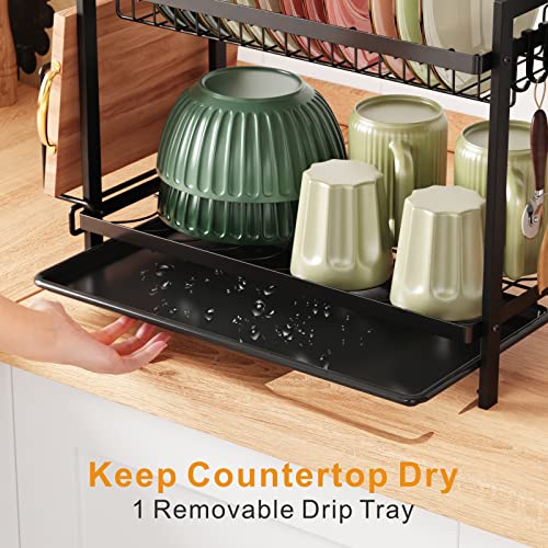 iSPECLE-2-Tier-Dish-Drainer-Dish-Drying-Rack-with-Drip-Tray-Sink-Draining-Board-with-Utensil-Cutting-Board-Holder-for-Kitchen-Counter-Black-0-2.jpg