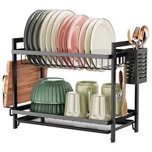 iSPECLE-2-Tier-Dish-Drainer-Dish-Drying-Rack-with-Drip-Tray-Sink-Draining-Board-with-Utensil-Cutting-Board-Holder-for-Kitchen-Counter-Black-0.jpg